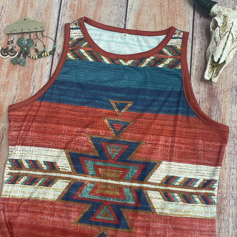 Wholesale Polyester Western Style Stripe Sleeveless Tank Top